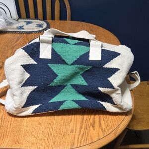 Canvas Aztec Travel Weekender Bag - Navy & Teal